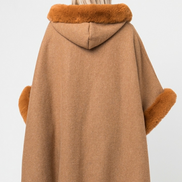P.ROSSINI CARAMEL FAUX FUR TRIM WRAP - Picture 4 of 4